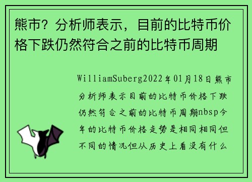 熊市？分析师表示，目前的比特币价格下跌仍然符合之前的比特币周期 